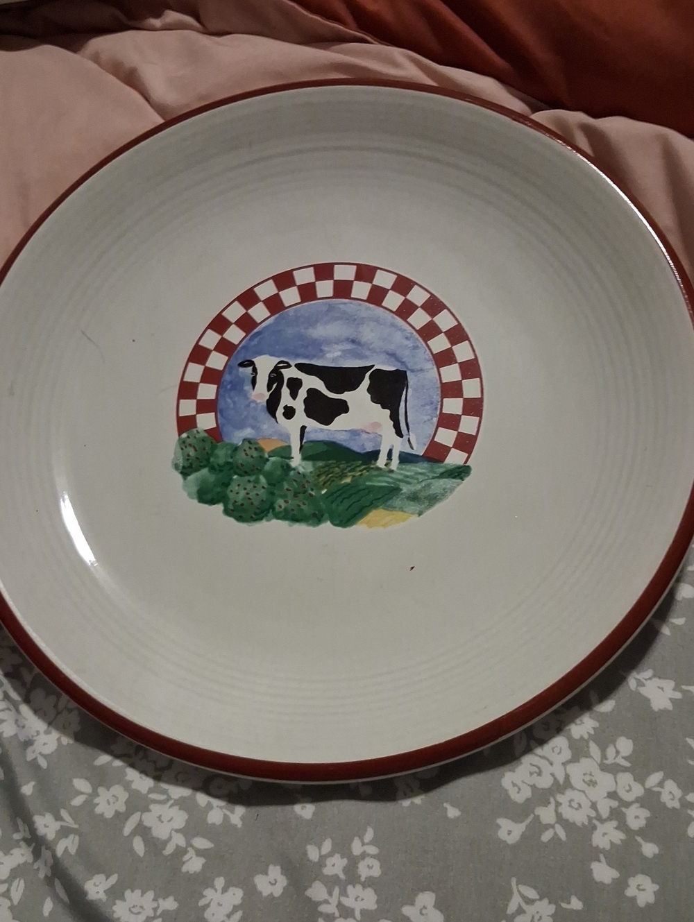 Fannie's Farm Vintage Ceramic Serving Dinner/Platter with Cow -EUC
